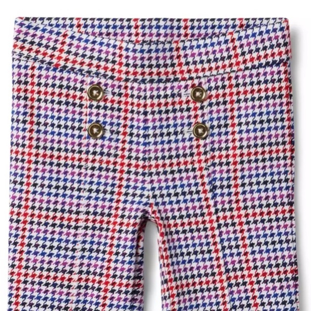JANIE and JACK Girl’s Houndstooth Plaid Flare Ponte Pant Sz 8 NWOT Navy Red Gold
